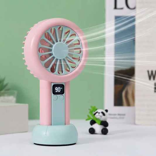 LED Digital Display Rechargeable Mini Fan – Portable USB Handheld Fan with 100-Speed Control, Real-Time Battery Indicator | Random Color
